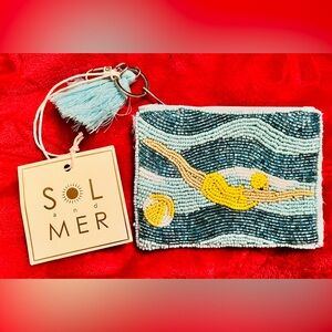 NWT Sol and Mer Swimmer Beaded Blue and Yellow Women's Bag Pouch